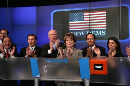 Rep. Tauscher rings the opening bell at the NASDAQ stock market during a New Dem retreat to New York.