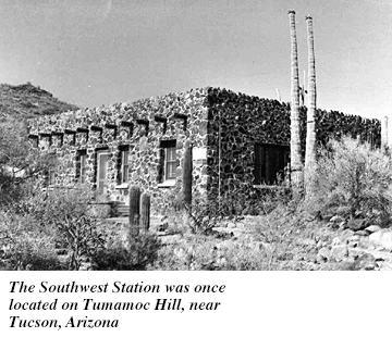 Old photo of building that was the Southwest Station located on Tumamoc Hill, near Tucson, Arizona