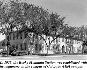 Old photo from 1935 of the main building of the Rocky Mountain Station, which was established with headquarters on the campus of Colorado A&M