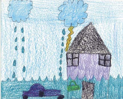 A child's illustration of what they learned to do in a disaster.