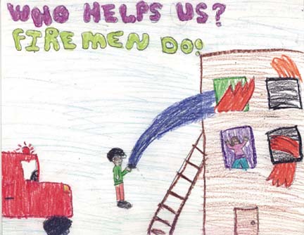 A child's illustration of what they learned to do in a disaster.