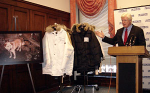 Congressman Moran at a press conference to introducte Dog and Cat Fur Legislation.