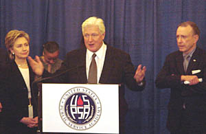 Senator Clinton and Congressman Moran hold a joint press conference to introduce legislation that would create a National Public Service Academy.