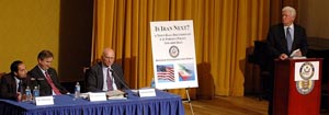 Rep. Moran holds a Town Hall Meeting to discuss Iran and whether the U.S. will take military action. Panelists included Rep. John Tierney (D-MA), who chairs the Subcommittee on National Security and Foreign Affairs, Lawrence Korb, former Reagan Assistant Secretary of Defense and Dr. Trita Parsi, President of the National Iranian American Council.