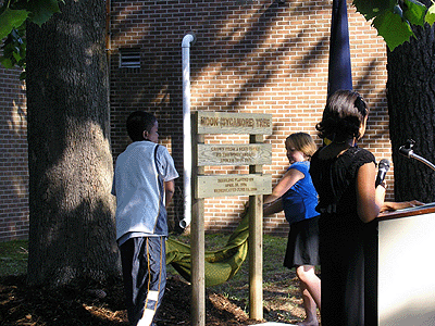 [Image of unveiling of Moon Tree Plaque]