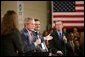 President George W. Bush participates in a conversation on Job Training and the Economy at New Hampshire Community Technical College in Nashua, N.H., Thursday, March 25, 2004.  White House photo by Paul Morse