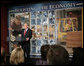 President George W. Bush delivers a statement on the economy during his stop Friday, Feb. 1, 2008, at Hallmark Cards, Inc. in Kansas City, Mo. The President told his audience, "I've got an agenda for Congress. I'm looking forward to working with them on how to stimulate the economy in the short-term, but make sure we remain a strong economy in the long-term. And I'm looking forward to working with them." White House photo by Eric Draper