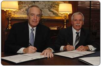  Secretary of the Interior Dirk Kempthorne and Secretary of Agriculture Ed Schafer sign agreements for the purchase of 12 parcels of land in the West from a special land conservation fund.