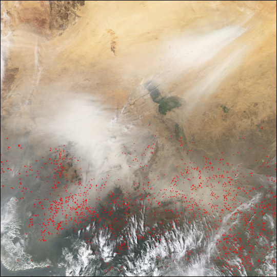 Dust and Smoke near Lake Chad