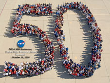 Dryden employees form a large 50 in celebration of NASAs 50th anniversary