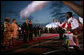 President George W. Bush and Mrs. Laura Bush are joined by President Jakaya Kikwete of Tanzania and his wife, Sala Kikwete as they watch performers during the arrival ceremony Saturday, Feb. 16, 2008, at Julius Nyerere International Airport in Dar es Salaam. White House photo by Chris Greenberg