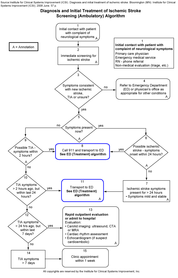 Diagnosis and Initial Treatment of Ischemic Stroke. Screening (Ambulatory) Algorithm.