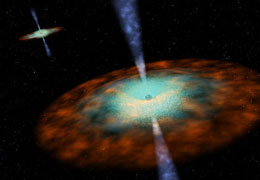 Artist's concept of a binary black hole pair.