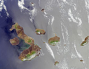 View of most of the Galapagos Islands, imaged by MISR on the Terra spacecraft.