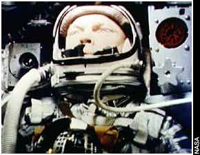 John Glenn in place within Freedom 7.