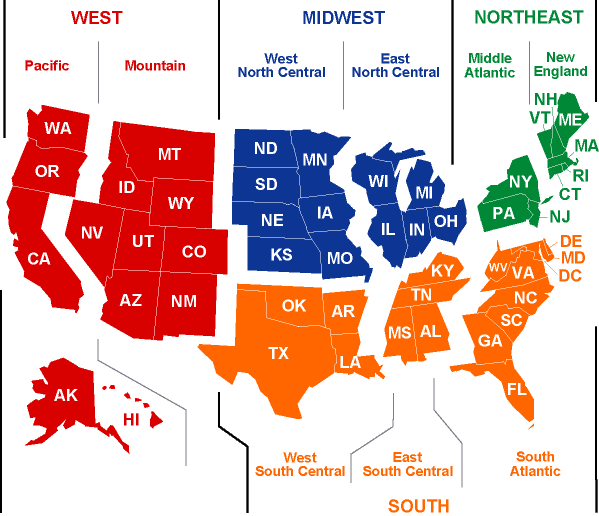  Map of the U.S. Census Regions and Divisions