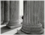 1990 photo taken from behind the Vermont marble pillars at the front of the Supreme Court Building.
