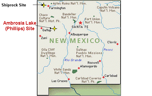 Map of New Mexico showing the location of Ambrosia Lake Mill. Having trouble? Call 202 586-8800 for help.