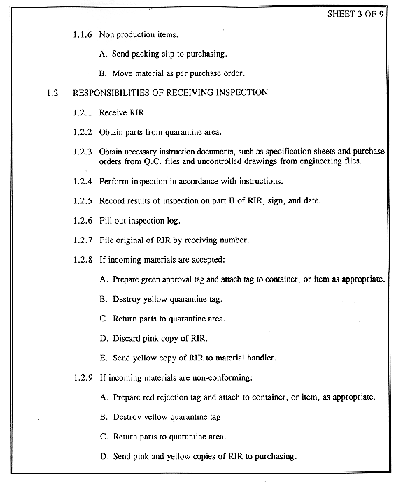 PA-1004 Sheet 3 of 9: Procedures for receiving and inspection of materials