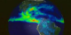 Monthly average rainfall over South and Central America for September 1998 as measured by TRMM.  High rainfall rates are in red.