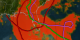 Areas of red show where at least 3 inches of accumulated rain were recorded between September 2, 2004 and September 28, 2004..  Areas of yellow show 1 inch of accumulated rain.  The green path represents the track of Hurricane Frances from August 25, 2004 till September 9, 2004.  The red line represents the track of Hurricane Ivan from September 2, 2004 till September 23, 2004.  Purple is Hurricane Jeanne from September 13, 2004 till September 28, 2004.