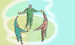 Graphic of 3 persons holding hands in a circle representing the relationship of the Ombudsman to CDRH and Industry