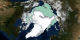 This animation compares the 2005 annual Arctic minimum sea ice from 09/21/2005 (shown in orange) with the 2007 minimum sea ice from 09/14/2007. The average minimum sea ice from 1979 through 2007 is shown in green.