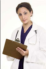 Image of physician with clipboard.