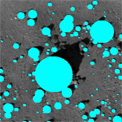 Landing Hazard Detection by Shadow Analysis - Before and after views showing image processing through shadow analyis to detect large obstacles from overhead, as would be seen during landing.