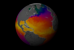 This animation show a year in the life of global ocean temperatures, June 2, 2002 to May 11, 2003. Green indicates the coolest water temperatures. Yellow shows the warmest temperature.