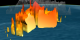 This images shows the hot towers of Hurricane Frances.  The image cuts away the back half of the storm's cloud layer.  The yellow to red stucture is the rain structure of the storm. It has also been cutaway to reveal the eye of the storm. 