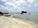 Debris from grounded and wrecked Korean fishing vessel with hull