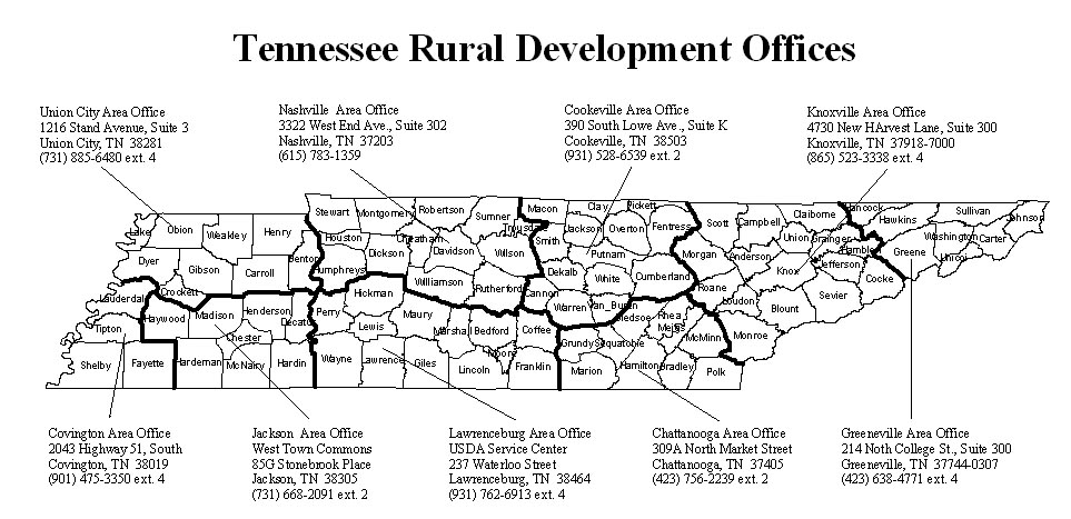 Map of each of the nine area offices outlining the counties located within them.