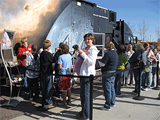 Watertown, SD – Students wait in line with their teacher to experience the Exploration exhibit.