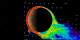 In the case of low solar wind pressure, the sunward side of the ionosphere is thick (the red region) and some of the atmosphere can be seen trailing off behind the planet.