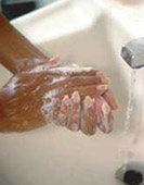 Picture of hands being washed with soap