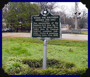 PHOTO: Historical marker for "Where the Southern crosses the Dog" in Moorehead, MS