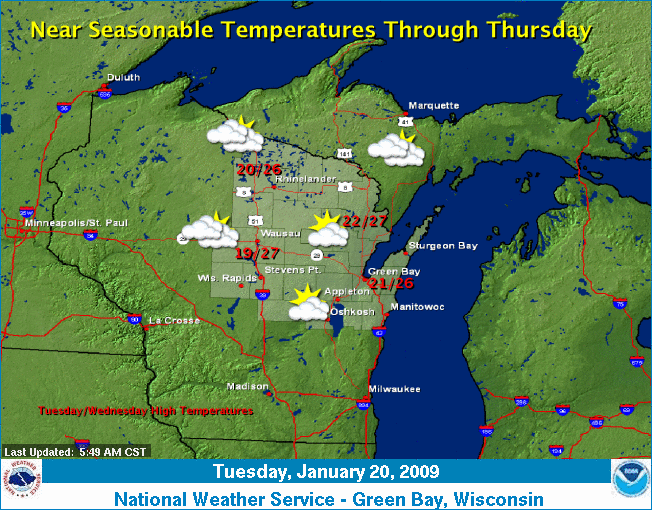 Graphical depiction of the weather story for today.