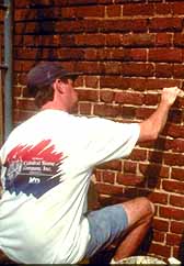 repointing of 19th c. building with lime mortar