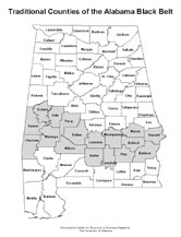Map of the traditional counties of the Alabama Black Belt.