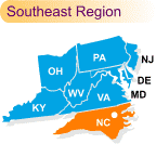 Regional map with North Carolina highlighted