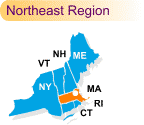Regional map with Massachusetts highlighted.