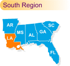 Regional map with Louisianna highlighted