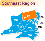 Regional map with Pennsylvania highlighted 