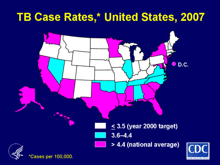 Slide 4: TB Case Rates, United States, 2007