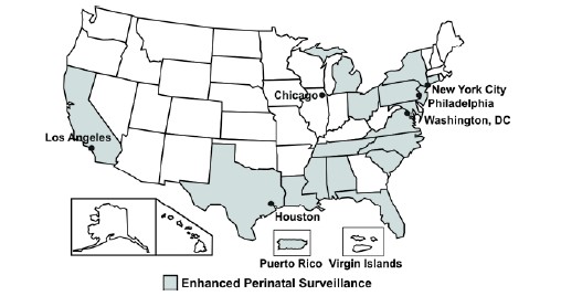 Figure 1. Location of Enhanced Perinatal Surveillance Project Sites, 1999–2001