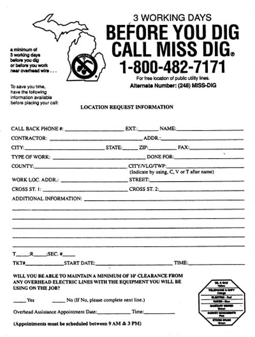 MISS DIG "Educated Caller" Form