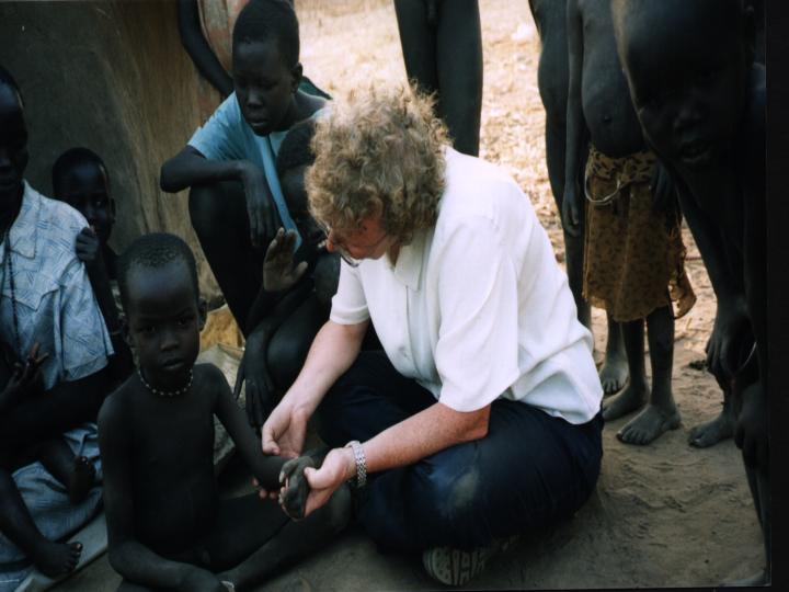 STOP team member checking on a child