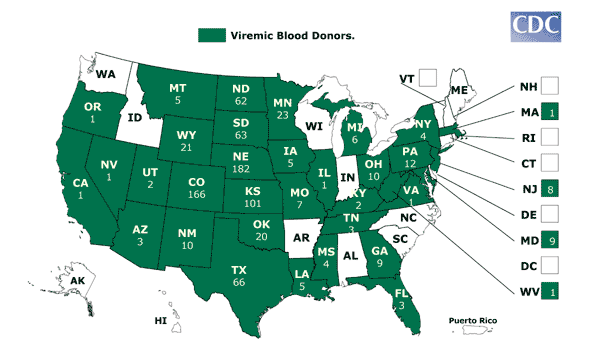 WNV U.S. Viremic Blood Donor Map 2003
