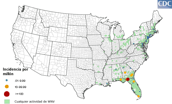 West Nile Virus Incidence Map 2001